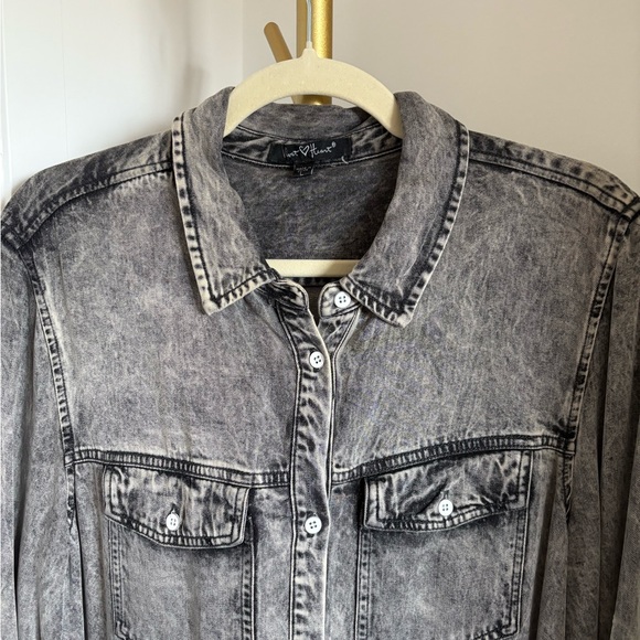 Washed Black Denim Shirt Dress - Picture 2 of 4